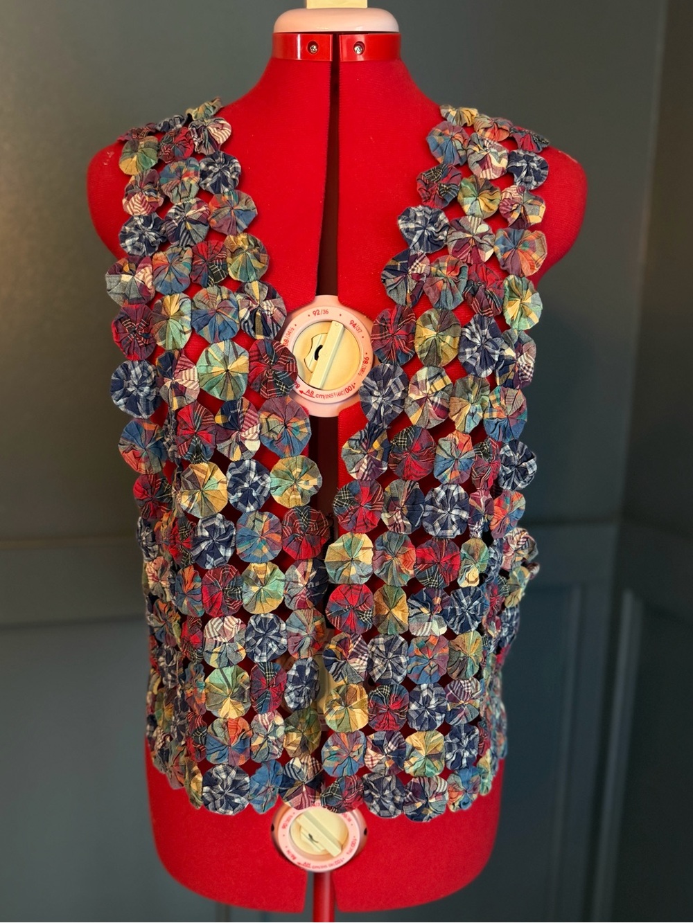 Vtg 70s Carole Little YoYo Quilt Patchwork Hippie Boho Vest Jacket